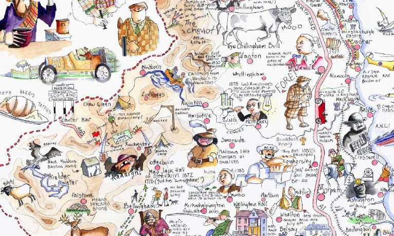 Comical Map Of Northumberland, Artwork By Tim Bulmer - 1000 Piece Puzzle For Adults, Large Puzzle 66cm X 50cm In Size. Challenging To Complete But Fun And Humorous. Makes A Great Gift For Birthdays [PUZZLE]