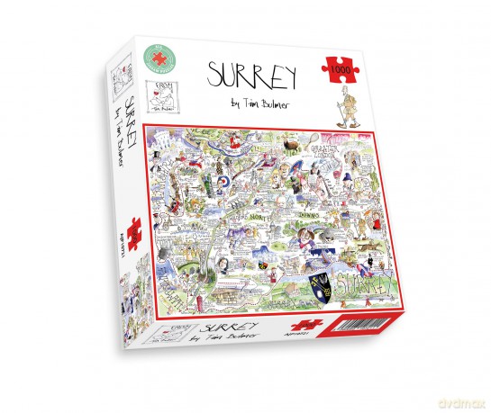Comical Map Of Surrey By Tim Bulmer - 1000 Piece Puzzle For Adults, Large Puzzle 66cm X 50cm In Size. Challenging To Complete But Fun And Humorous [PUZZLE]