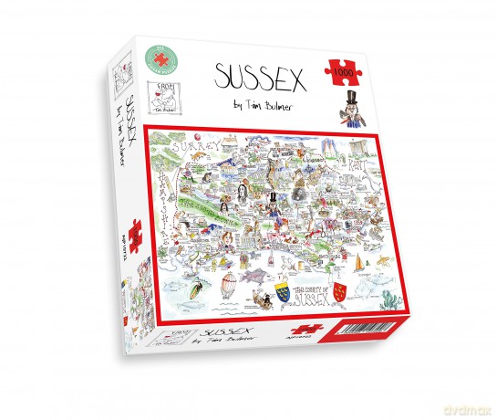 Comical Map Of Sussex By Tim Bulmer - 1000 Piece Puzzle For Adults, Large Puzzle 66cm X 50cm In Size. Challenging To Complete But Fun And Humorous [PUZZLE]