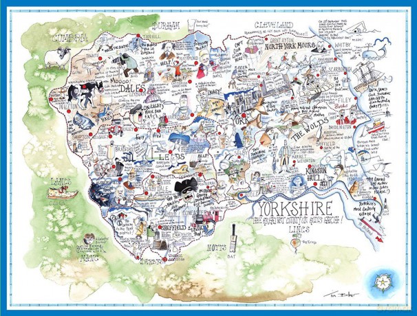 Comical Map Of Yorkshire, Artwork By Tim Bulmer - 1000 Piece Puzzle For Adults, Large Puzzle 66cm X 50cm In Size. Challenging To Complete But Fun And Humorous. Makes A Great Gift For Birthdays [PUZZLE]