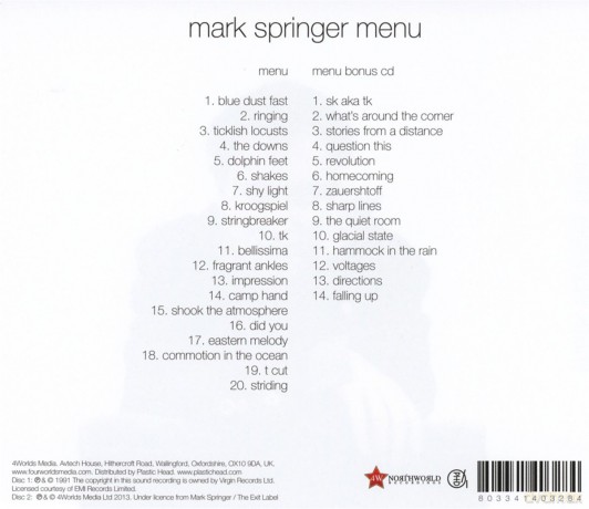 Mark Springer: Menu [CD]