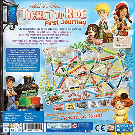 Days of Wonder | Ticket to Ride First Journey Europe Board Game | Ages 6+ | For 2 to 4 players | Average Playtime 15-30 Minutes [KSIĄŻKA]