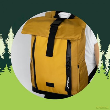Dingbats* - Roll Top Backpack for Men and Women. Fits 15 Laptops. Waterproof Design for Travel, Walking and Work Commutes. Rucksack Made from Recycled PET Bottles (Small 25L Rucksack - Yellow) [KSIĄŻKA]