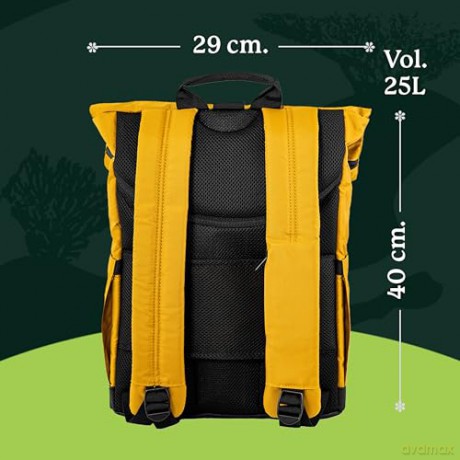 Dingbats* - Roll Top Backpack for Men and Women. Fits 15 Laptops. Waterproof Design for Travel, Walking and Work Commutes. Rucksack Made from Recycled PET Bottles (Small 25L Rucksack - Yellow) [KSIĄŻKA]