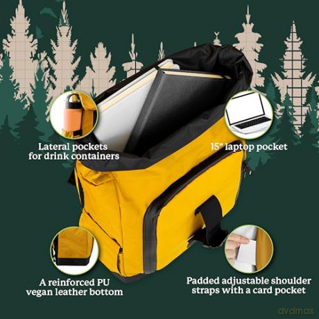 Dingbats* - Roll Top Backpack for Men and Women. Fits 15 Laptops. Waterproof Design for Travel, Walking and Work Commutes. Rucksack Made from Recycled PET Bottles (Small 25L Rucksack - Yellow) [KSIĄŻKA]