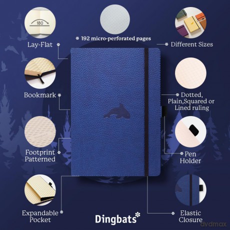 Dingbats* Wildlife Dotted Journal A5 - Vegan Leather Hardcover, Ideal for Work, Travel - Pocket, Elastic Closure, Bookmark - Dingbats* Notebooks [KSIĄŻKA]