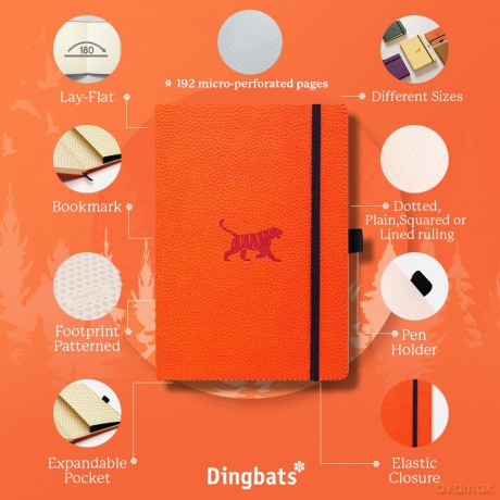 Dingbats* Wildlife Dotted Journal A5 - Vegan Leather Hardcover, Ideal for Work, Travel - Pocket, Elastic Closure, Bookmark - Dingbats* Notebooks [KSIĄŻKA]