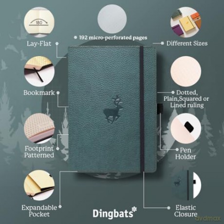 Dingbats* Wildlife Dotted Journal A5 - Vegan Leather Hardcover, Ideal for Work, Travel - Pocket, Elastic Closure, Bookmark - Dingbats* Notebooks [KSIĄŻKA]