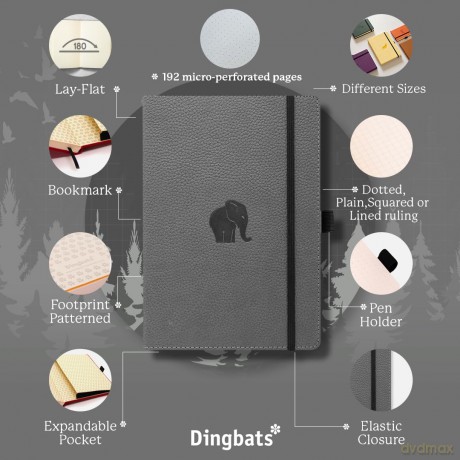 Dingbats* Wildlife Dotted Journal A5 - Vegan Leather Hardcover, Ideal for Work, Travel - Pocket, Elastic Closure, Bookmark - Dingbats* Notebooks [KSIĄŻKA]