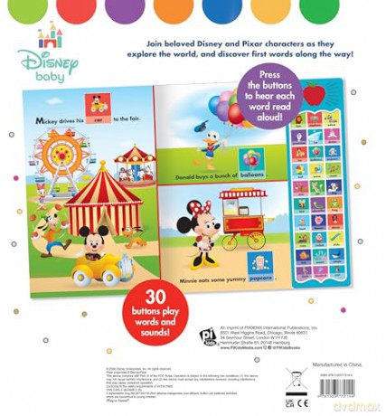Disney Baby Mickey Mouse, Minnie, Frozen, Moana, and More! - First Word Adventures: Point, Match, Listen, and Learn! 30-Button Sound Book - Great for First Words - PI Kids - PI Kids [KSIĄŻKA]