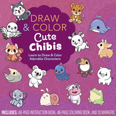 Draw and Color Cute Chibis: Learn to Draw and Color Adorable Characters - Includes: 48-page Instruction Book, 48-page Coloring Book, and 10 Markers - Editors of Chartwell Books [KSIĄŻKA]
