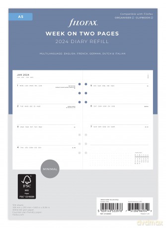 Filofax A5 Minimal week on two pages 2024 diary, White [KSIĄŻKA]