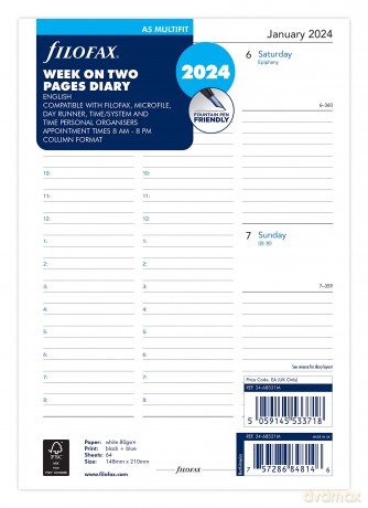 Filofax A5 Week on two pages column format English 2024 diary, White [KSIĄŻKA]