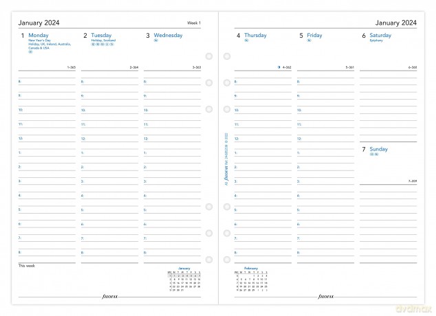 Filofax A5 Week on two pages column format English 2024 diary, White [KSIĄŻKA]