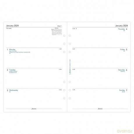 Filofax A5 week on two pages English 2024 diary, White [KSIĄŻKA]