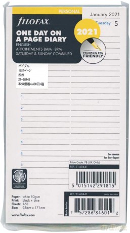 Filofax Personal Day per page English appointments 2021 diary [KSIĄŻKA]