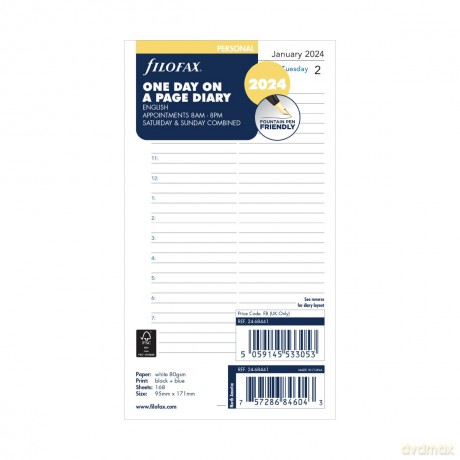 Filofax Personal day per page English appointments diary - 2024, White [KSIĄŻKA]