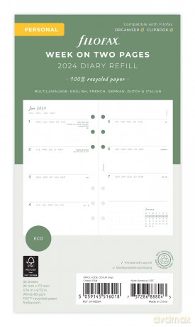 Filofax Personal Eco Week on Two Pages 2024 diary with tabs,White [KSIĄŻKA]