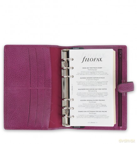 Filofax Personal Finsbury raspberry full grain leather organiser, Ivory/Transparent