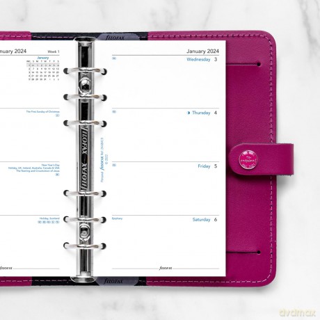 Filofax Personal week on two pages English Sunday start 2024 diary, White [KSIĄŻKA]