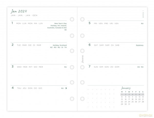 Filofax Pocket Eco Week on Two Pages 2024 diary with tabs,White [KSIĄŻKA]