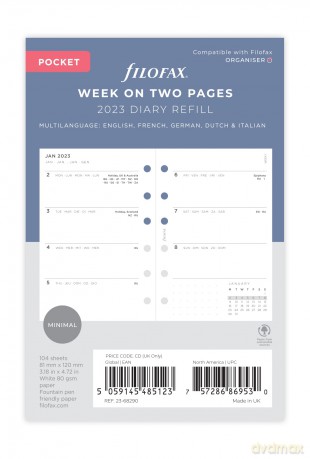 Filofax Pocket Minimal Week on Two Pages 2023 Diary, White (23-68290) [KSIĄŻKA]