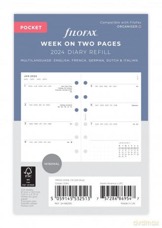 Filofax Pocket Minimal week on two pages 2024 diary, White [KSIĄŻKA]