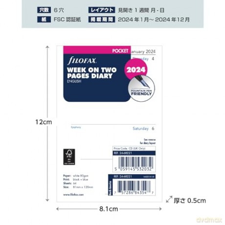 Filofax Pocket Week on two pages English 2024 diary, White [KSIĄŻKA]