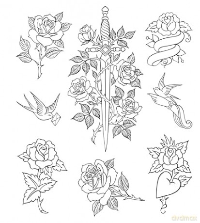 Flash Book, The: Hand-Drawn Tattoos to Color: Tattoo Designs to Color - Chris Garver [KSIĄŻKA]