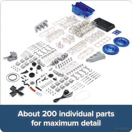 Franzis 67501 Ford Mustang V8 Engine 1:4 Scale Engine Kit with Sound Module, Instructions and 100 Page Accompaniment Book [KSIĄŻKA]