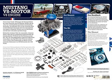 Franzis 67501 Ford Mustang V8 Engine 1:4 Scale Engine Kit with Sound Module, Instructions and 100 Page Accompaniment Book [KSIĄŻKA]