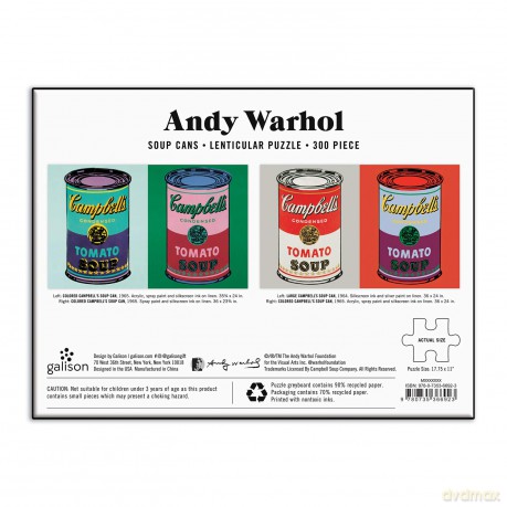 Galison 9780735366923 Andy Warhol Soup Cans 300 Piece Lenticular Puzzle - Andy Warhol [PUZZLE]