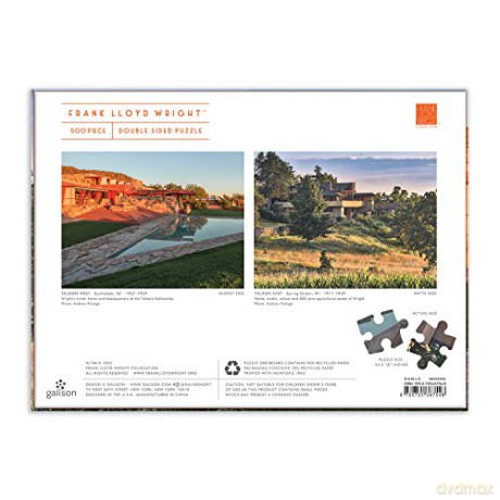 Galison 9780735367548 Frank Lloyd Wright Taliesin West 500 Piece Double-Sided Puzzle, Animal - Galison [PUZZLE]