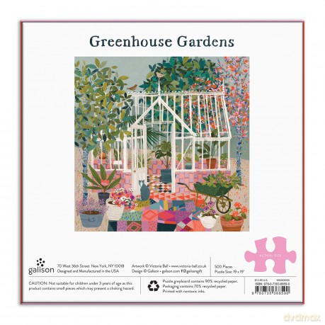 Galison 9780735368590 Greenhouse Gardens 500 Piece Puzzle - Galison Mudpuppy [KSIĄŻKA]