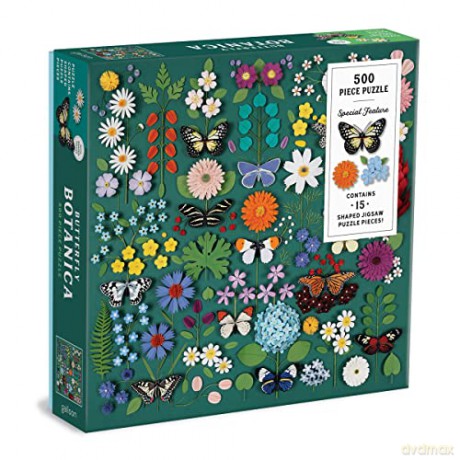 Galison 9780735369702 Butterfly Botanica 500 Puzzle with Shaped Pieces - Galison Mudpuppy [PUZZLE]