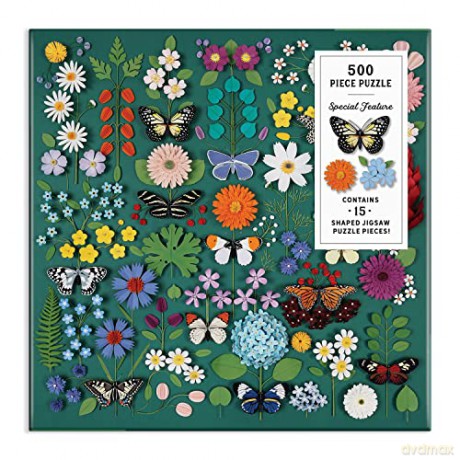Galison 9780735369702 Butterfly Botanica 500 Puzzle with Shaped Pieces - Galison Mudpuppy [PUZZLE]