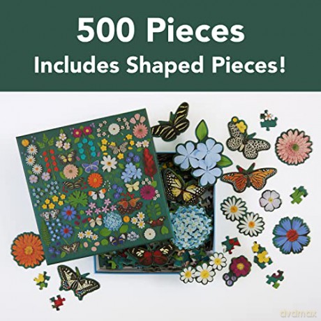 Galison 9780735369702 Butterfly Botanica 500 Puzzle with Shaped Pieces - Galison Mudpuppy [PUZZLE]