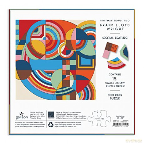 Galison 9780735370104 Frank Lloyd Wright Hoffman House Rug 500 Puzzle with Shaped Pieces, Red - Frank Lloyd Wright [PUZZLE]