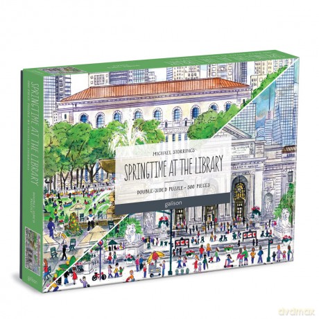 Galison 9780735370173 Michael Storrings Springtime at The Library 500 Piece Double-Sided Puzzle - Michael Storrings [PUZZLE]