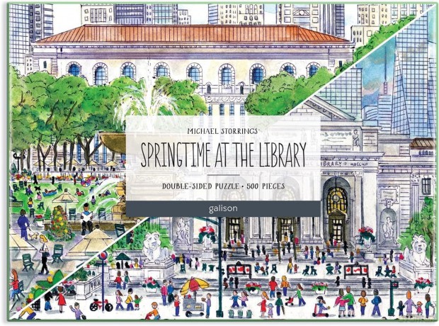 Galison 9780735370173 Michael Storrings Springtime at The Library 500 Piece Double-Sided Puzzle - Michael Storrings [PUZZLE]