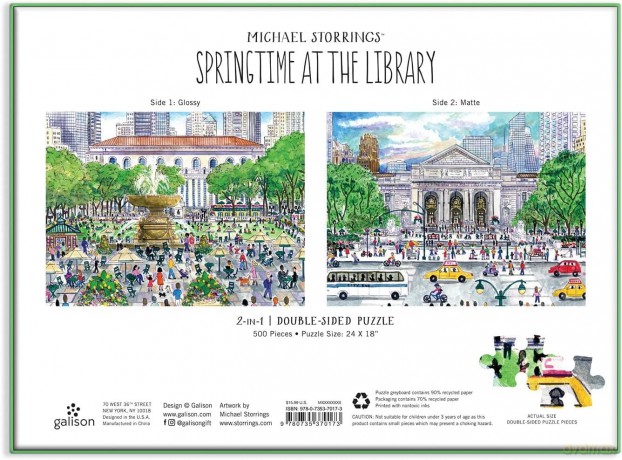 Galison 9780735370173 Michael Storrings Springtime at The Library 500 Piece Double-Sided Puzzle - Michael Storrings [PUZZLE]