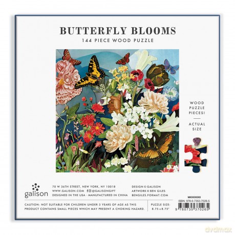 Galison 9780735370265 Butterfly Blooms 144 Piece Wood Puzzle - Ben Giles [PUZZLE]