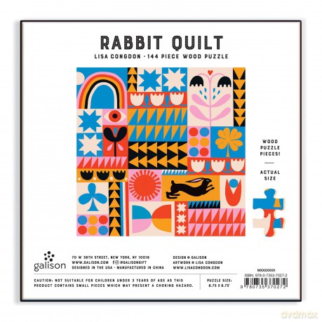 Galison 9780735370272 Lisa Congdon Rabbit Quilt 144 Piece Wood Puzzle - Lisa Congdon [PUZZLE]