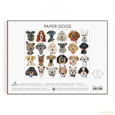 Galison 9780735371941 Paper Dogs Jigsaw Puzzle, Multicoloured, 1000 Pieces - Galison [PUZZLE]