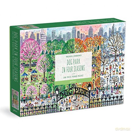 Galison 9780735373105 Michael Storrings Dog Park in Four Seasons Wooden Jigsaw Puzzle, Multicoloured, 250 Pieces - Galison [PUZZLE]