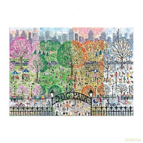 Galison 9780735373105 Michael Storrings Dog Park in Four Seasons Wooden Jigsaw Puzzle, Multicoloured, 250 Pieces - Galison [PUZZLE]