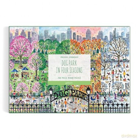 Galison 9780735373105 Michael Storrings Dog Park in Four Seasons Wooden Jigsaw Puzzle, Multicoloured, 250 Pieces - Galison [PUZZLE]