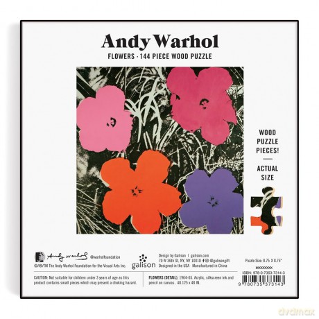 Galison 9780735373143 Andy Warhol Flowers Wooden Jigsaw Puzzle, Multicoloured, 144 Pieces - Galison [PUZZLE]