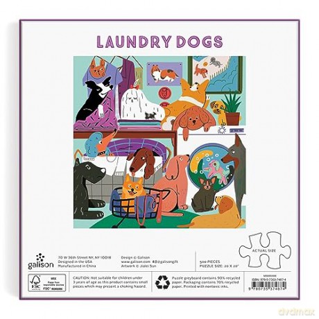 Galison 9780735374874 Laundry Dogs Jigsaw Puzzle, Multicoloured, 500 Pieces - Galison [PUZZLE]