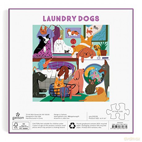 Galison 9780735374874 Laundry Dogs Jigsaw Puzzle, Multicoloured, 500 Pieces - Galison [PUZZLE]